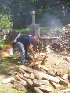 chopping wood