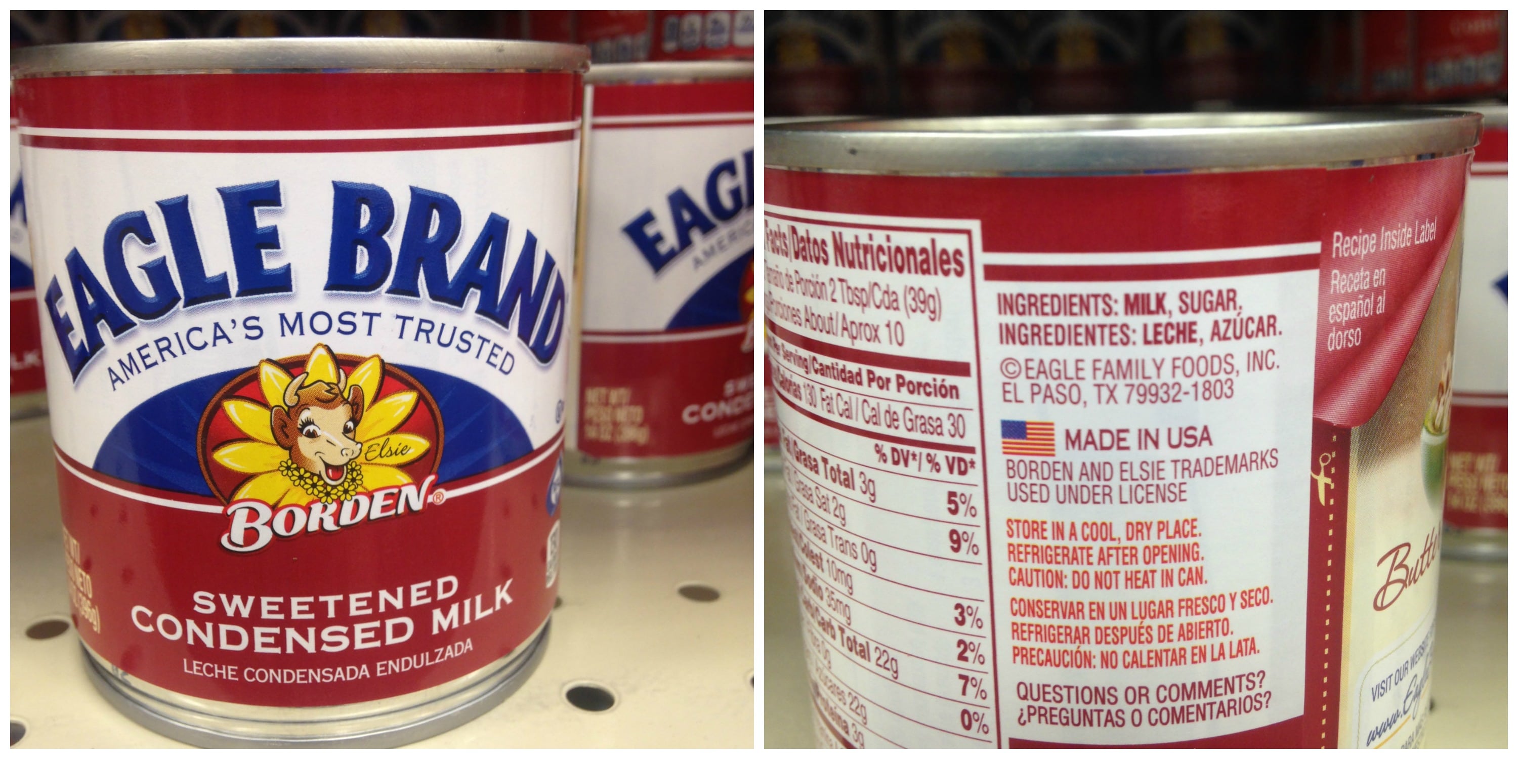 sweetened condensed milk ingredients label